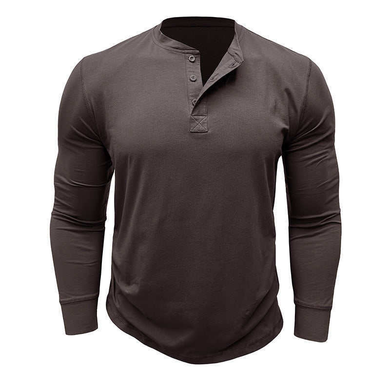 Men's Long Sleeve Henley Shirt with Stylish Buttons and High-Quality Cotton Blend Lisslune