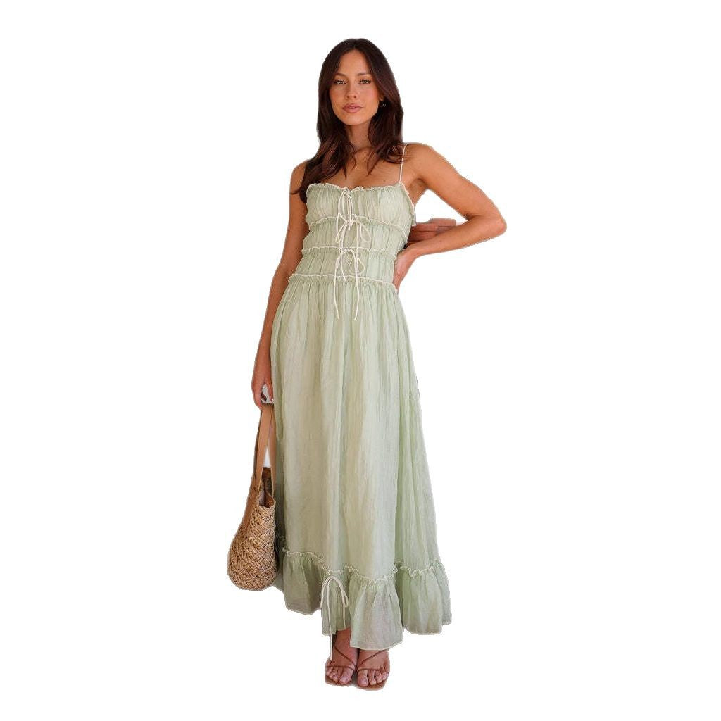 Ladies' maxi dress with ruffle details and adjustable straps Lisslune