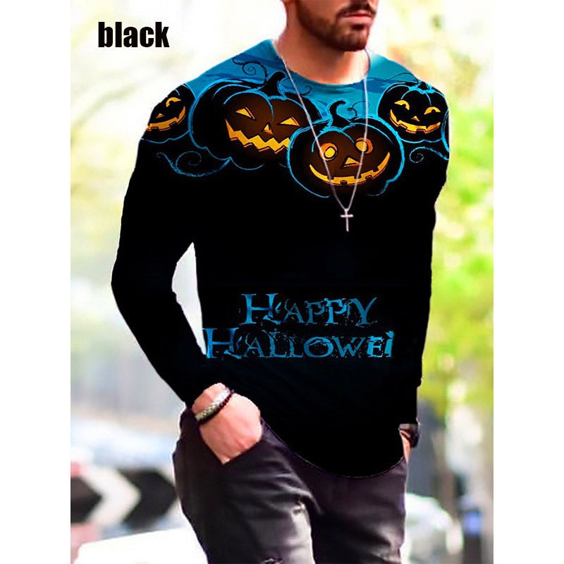 Men's Long Sleeve T-Shirt with Creative Halloween Print Lisslune