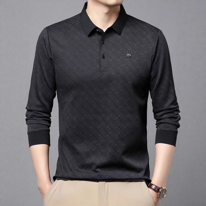 Men's Fashion Long Sleeve Polo Shirt with Textured Design Lisslune