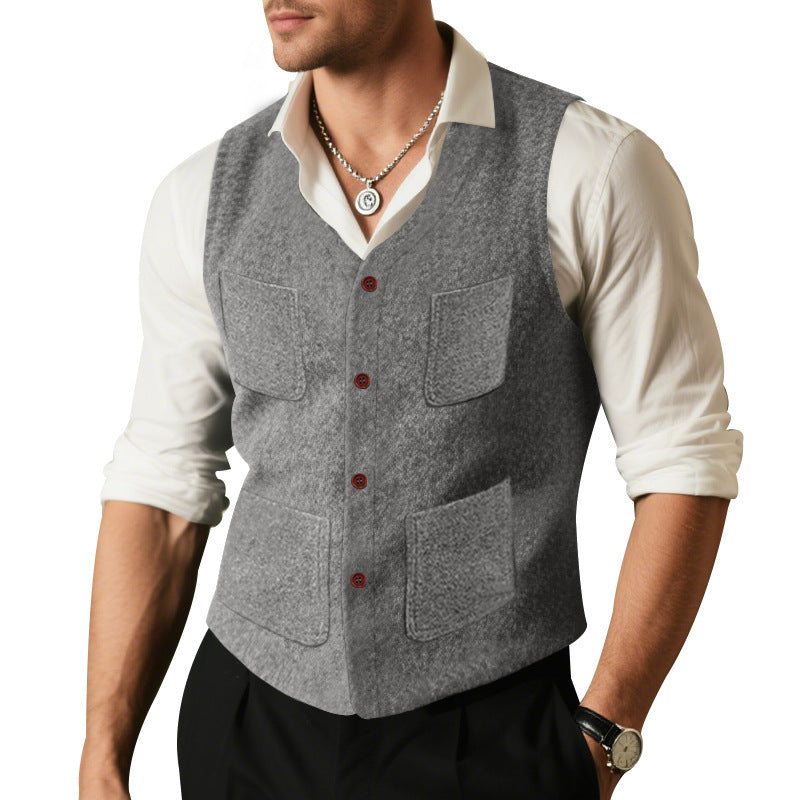 Men's sleeveless vest made of high-quality wool blend with practical pockets Lisslune