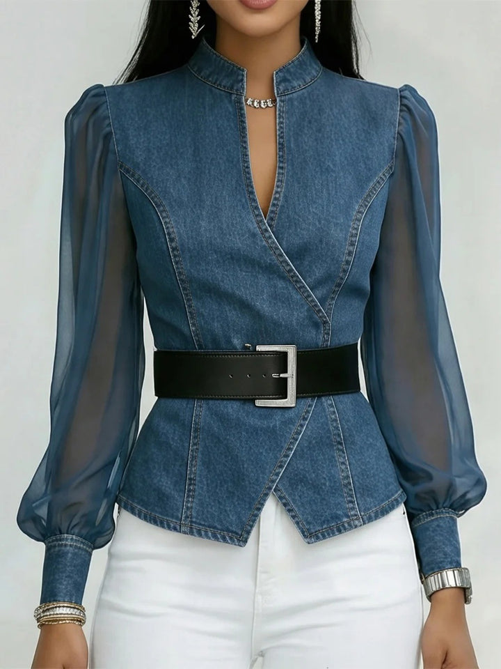 Women’s jeans blouse with transparent sleeves and tailored design Lisslune