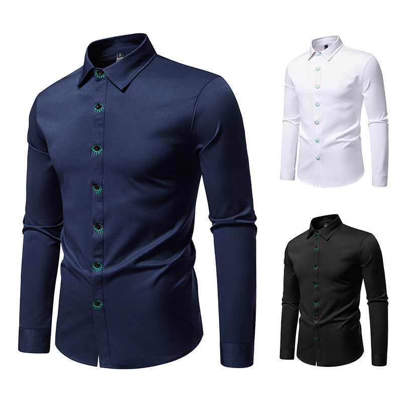 Men's elegant shirt with unique eye embroidery details Lisslune