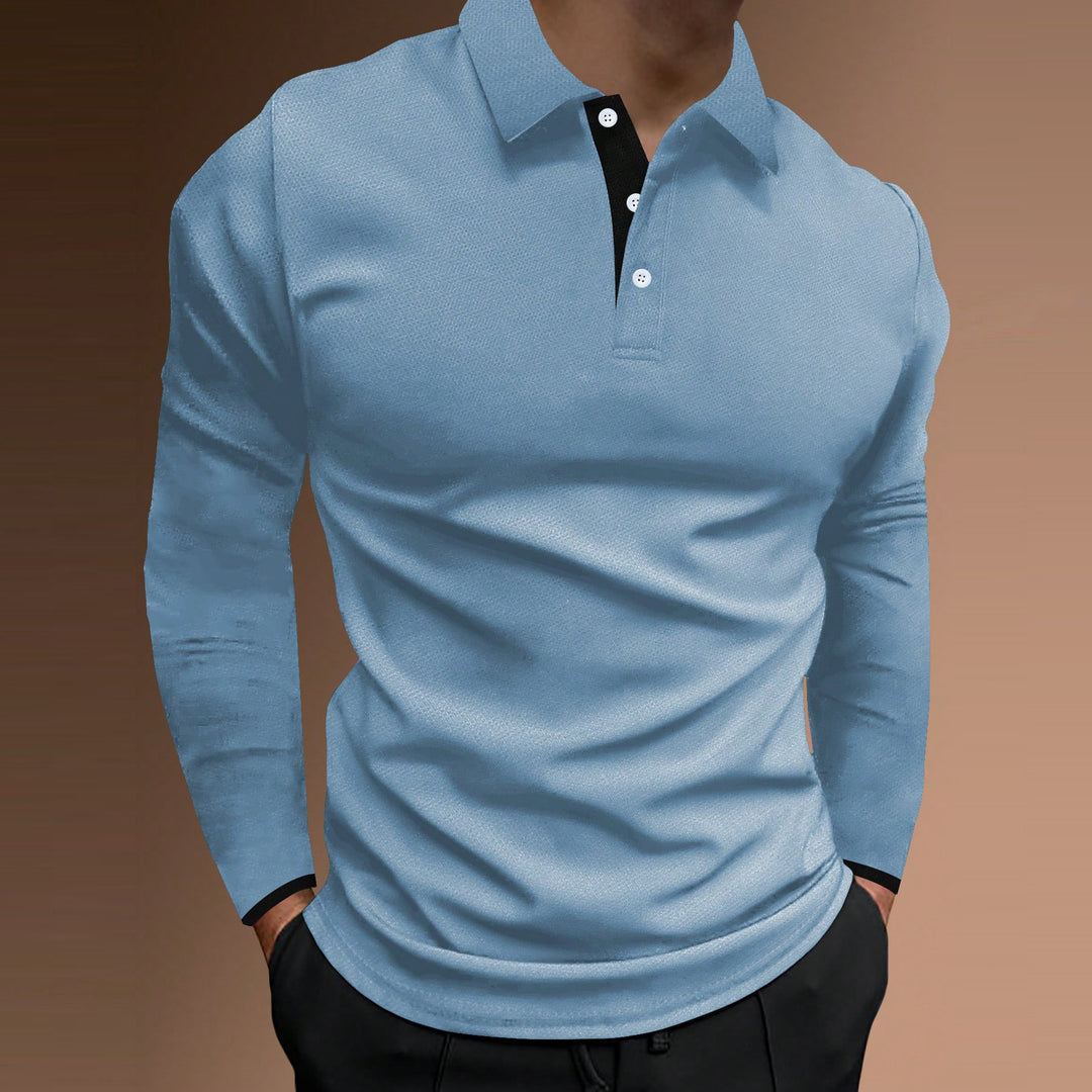 Men's elegant long-sleeve polo shirt with textured fabric Lisslune