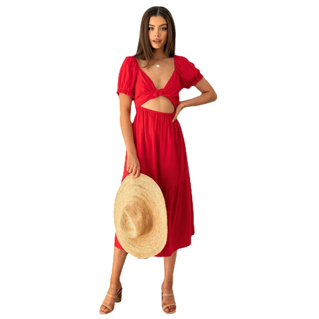Women's midi dress with playful cut-outs and tie details Lune London