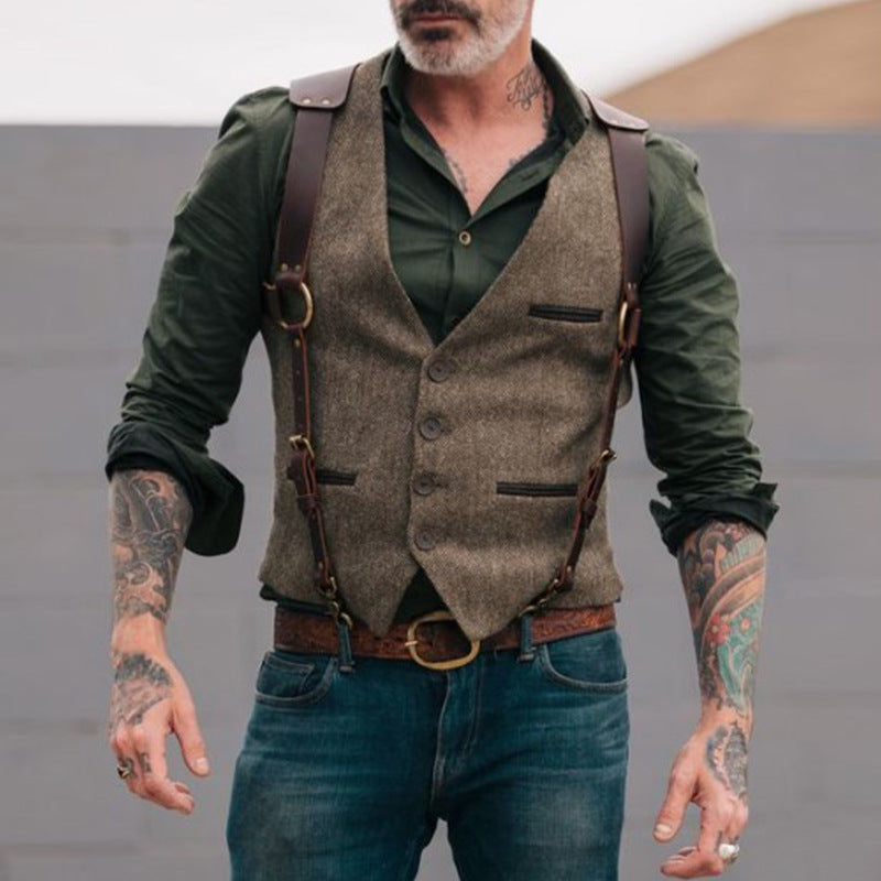 Men's Fashion Vest with Leather Straps by Lisslune