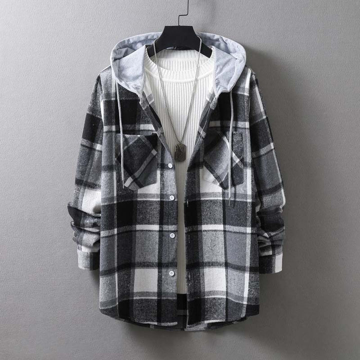 Men's casual check jacket with hood and functional pockets Lisslune