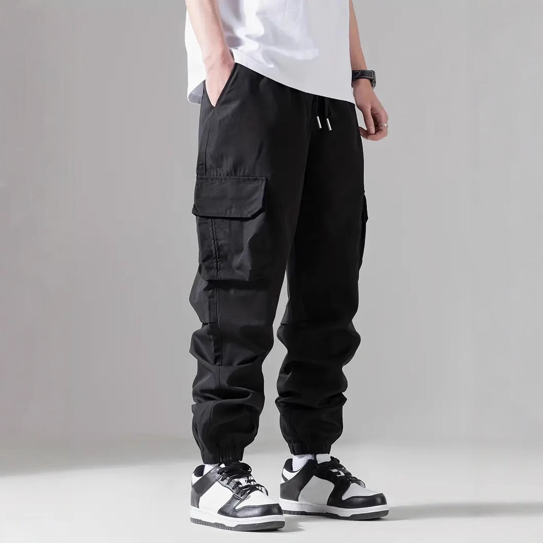 Men's cargo pants with elastic waistband and multifunctional pockets Lisslune