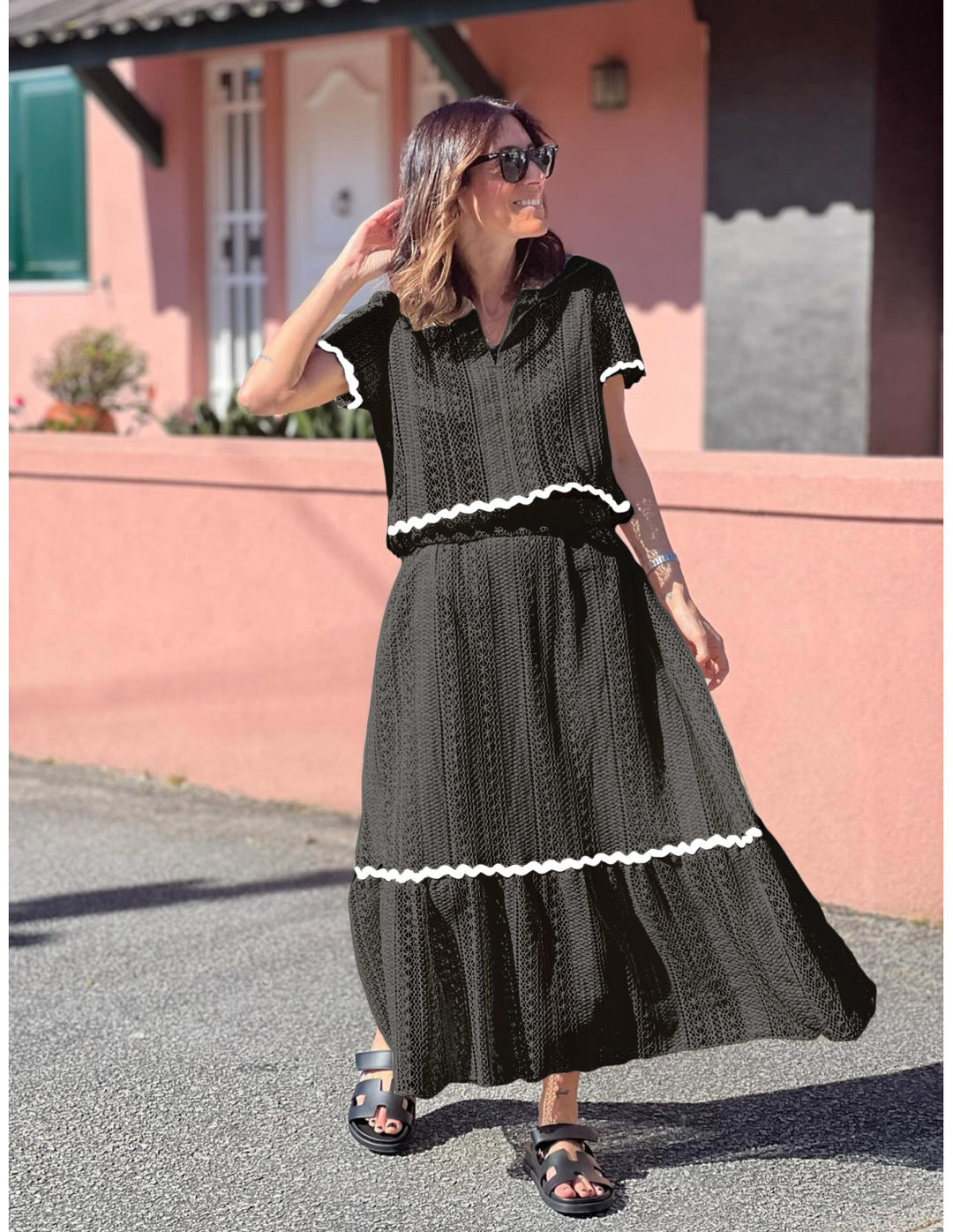 Women's maxi dress with voluminous skirt and elegant ruffle Lune London