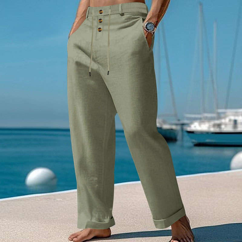 Men's casual summer pants with elastic waistband and practical button design Lisslune