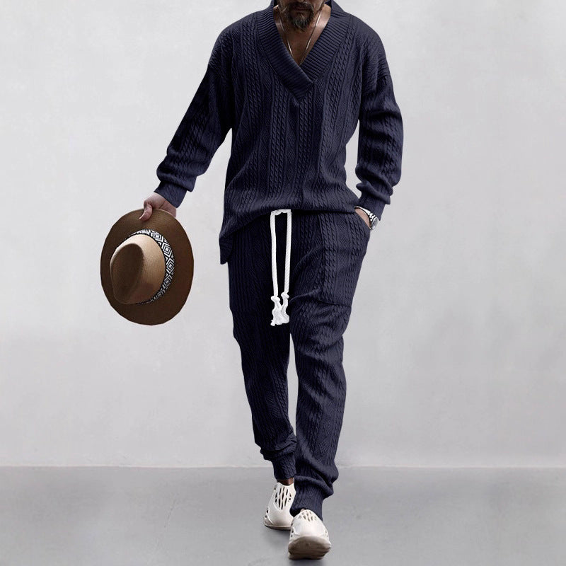 Men's casual knit suit with trendy V-neck Lisslune