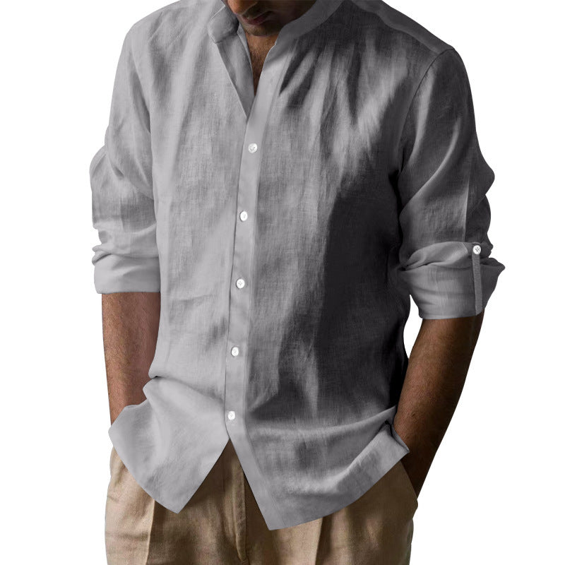 Men's Elegant Linen Shirt with Stand Collar and Button Details Lisslune