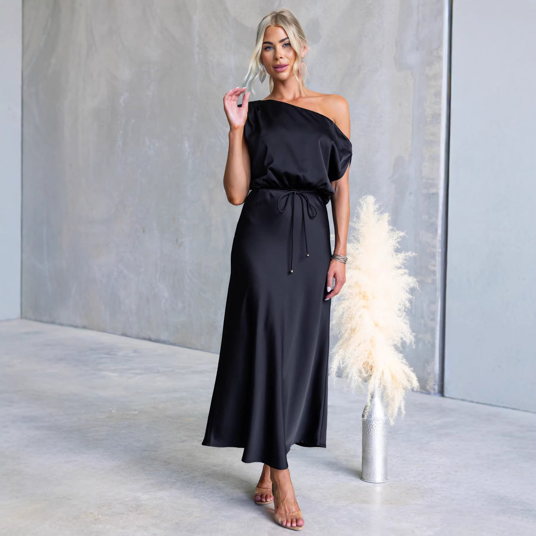 Ladies Maxi Dress with Off-Shoulder Design and Elastic Waistband Lune London