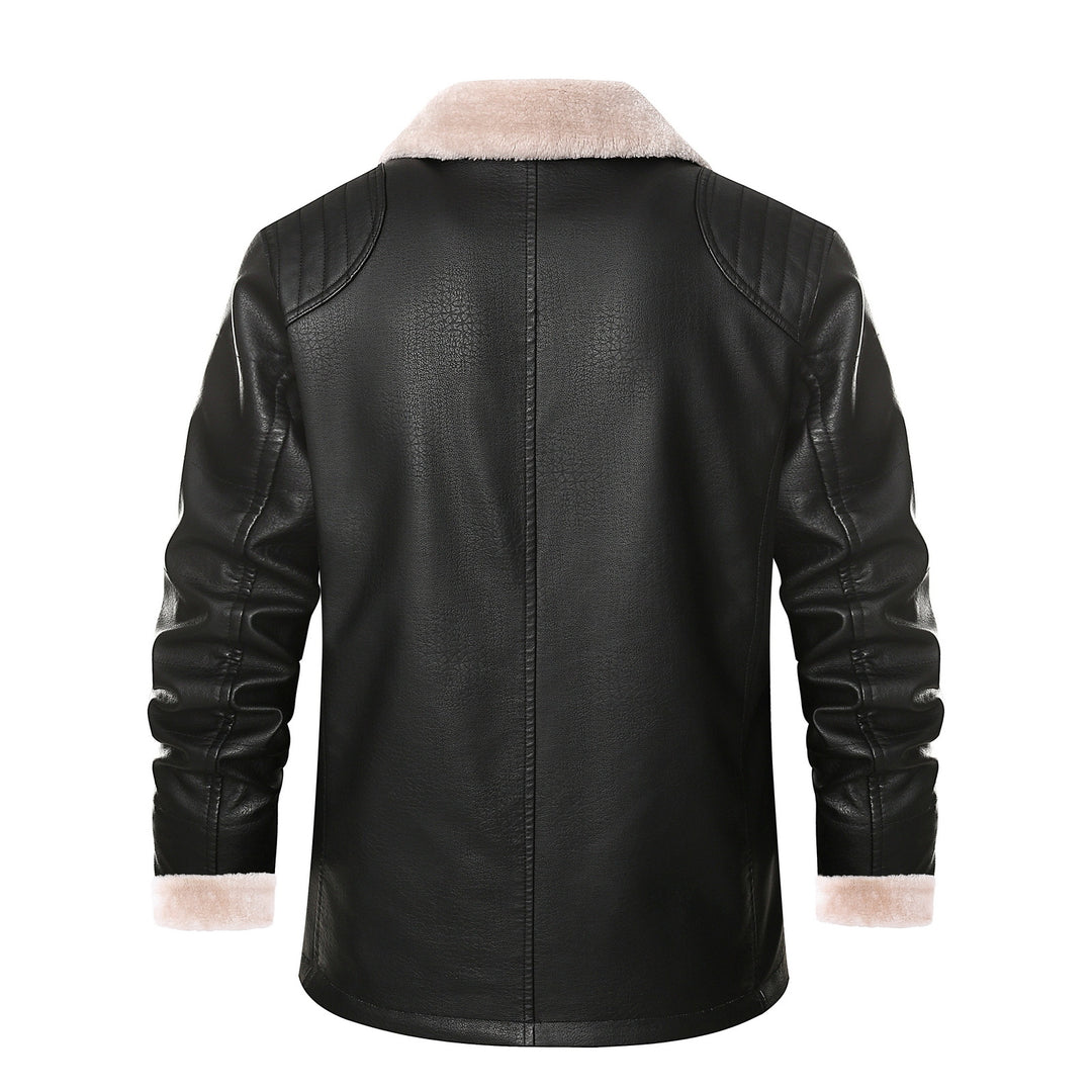 Men's stylish leather jacket with warm lining and elegant collar Lisslune