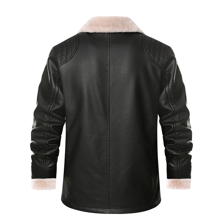 Men's stylish leather jacket with warm lining and elegant collar Lisslune