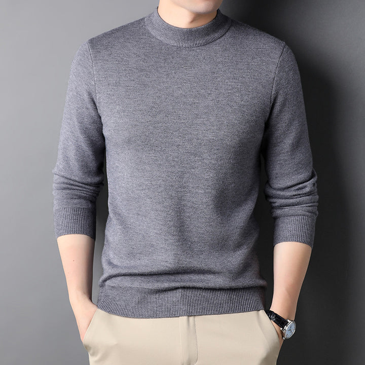 Men's Fine Knit Pullover with High Collar and Slim Fit Lisslune