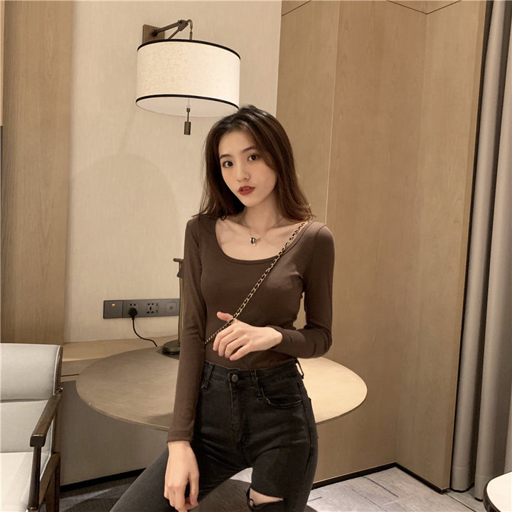 Women's Long Sleeve Bodysuit with Deep Neckline and Figure-Hugging Cut Lisslune