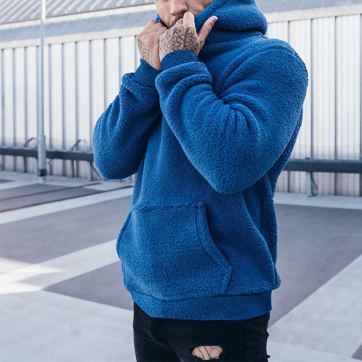 Men's fleece hooded sweatshirt with soft surface texture and practical pockets Lisslune