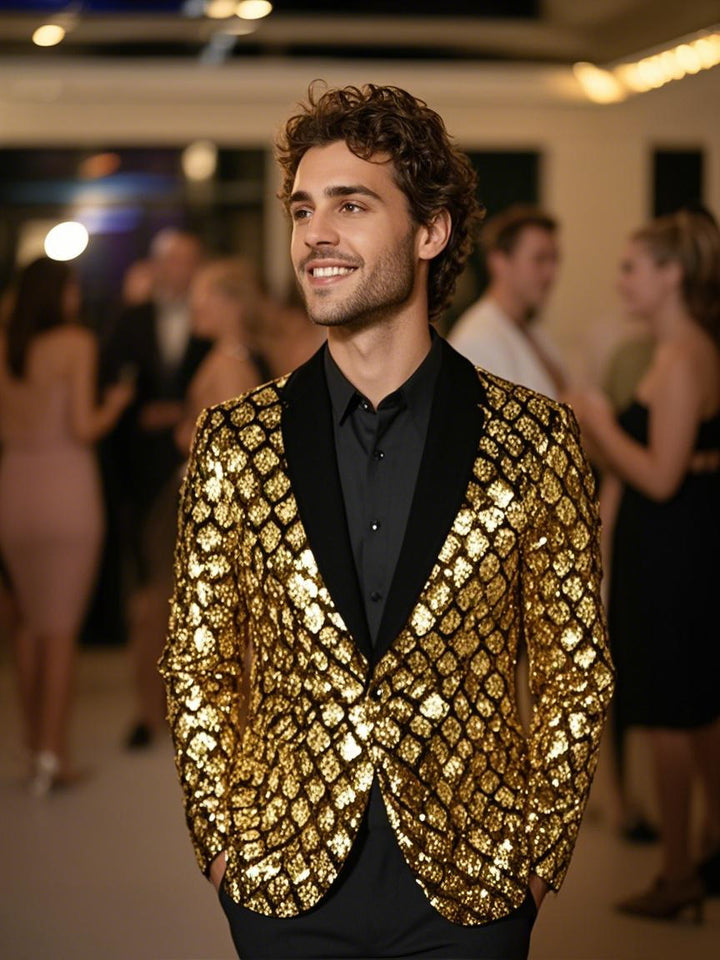 Men's Glamorous Sequin Blazer with Elegant Cut Lisslune