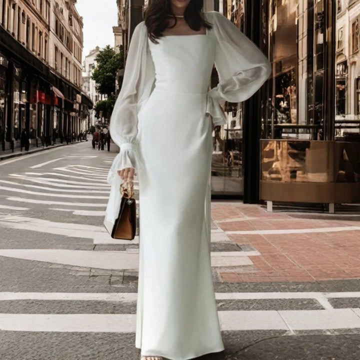Ladies elegant maxi dress with puff sleeves and square neckline Lisslune