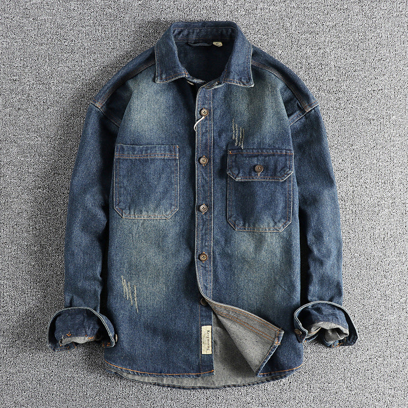 Men's denim shirt with flap pockets and vintage design Lisslune