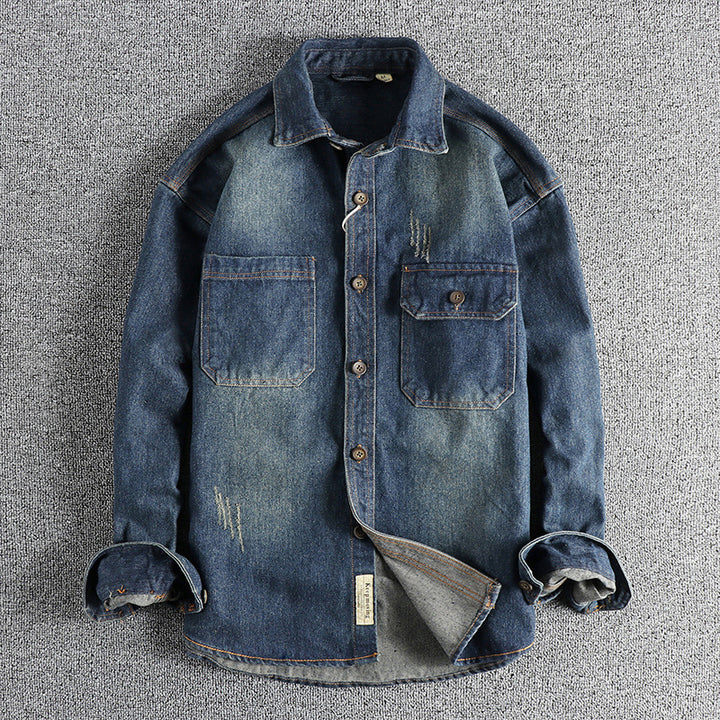 Men's denim shirt with flap pockets and vintage design Lisslune