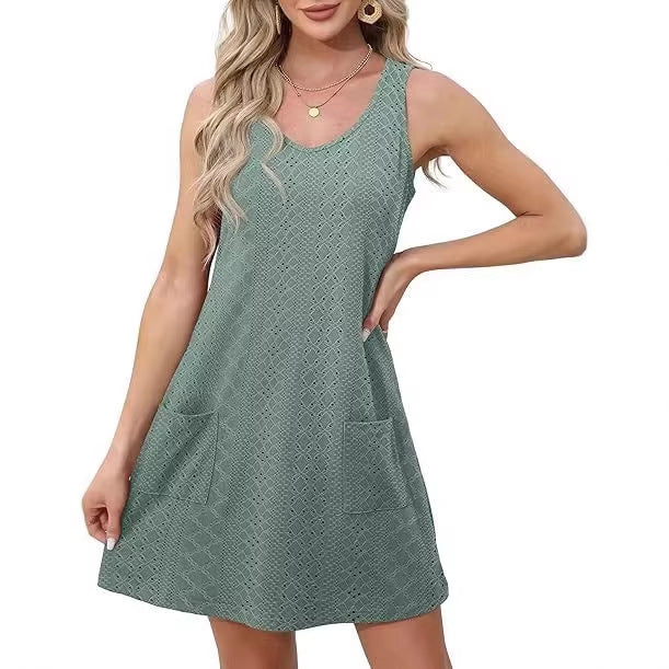 Damen Freizeitkleid mit Taschen und V-Ausschnitt Lisslune