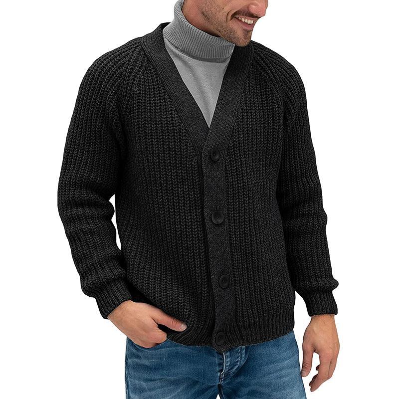 Men's Chunky Knit Cardigan with Button Placket Lisslune