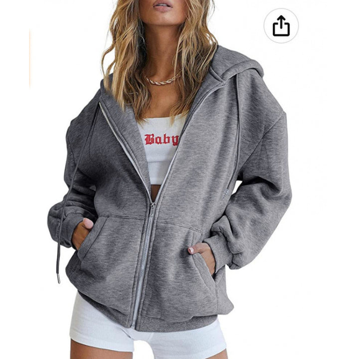 Women Oversize Hoodie Jacket with High Collar Lisslune