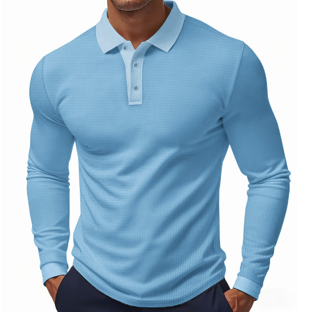 Men's Long Sleeve Polo Shirt with Textured Surface Lisslune