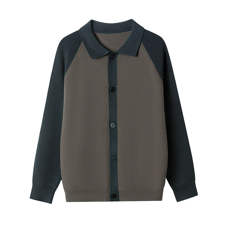 Men's Fashionable Cardigan with Contrasting Sleeves and Button Placket Lisslune