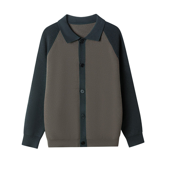 Men's Fashionable Cardigan with Contrasting Sleeves and Button Placket Lisslune