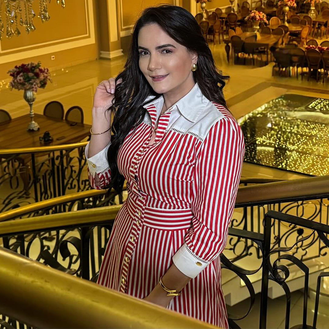 Ladies maxi dress with elegant stripes and shirt collar Lisslune