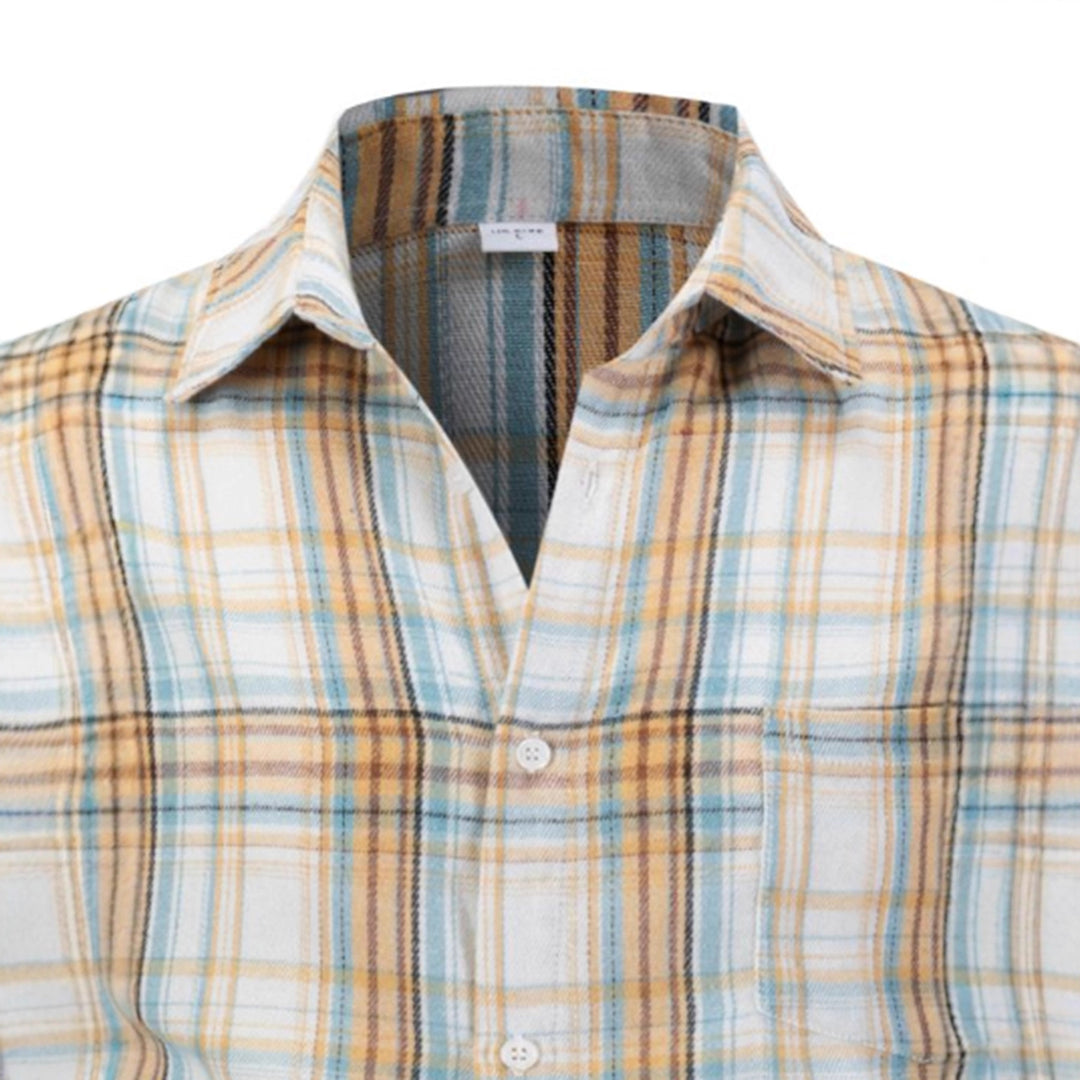 Men's Casual Checkered Long Sleeve Shirt Lisslune