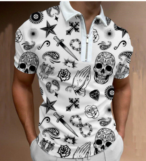 Men's polo shirt with trendy graphic design and practical zipper Lisslune