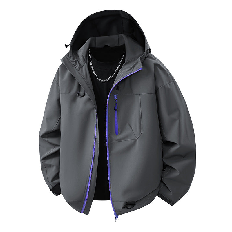 Men's Waterproof Outdoor Jacket with Adjustable Hood and Practical Zip Pockets Lisslune