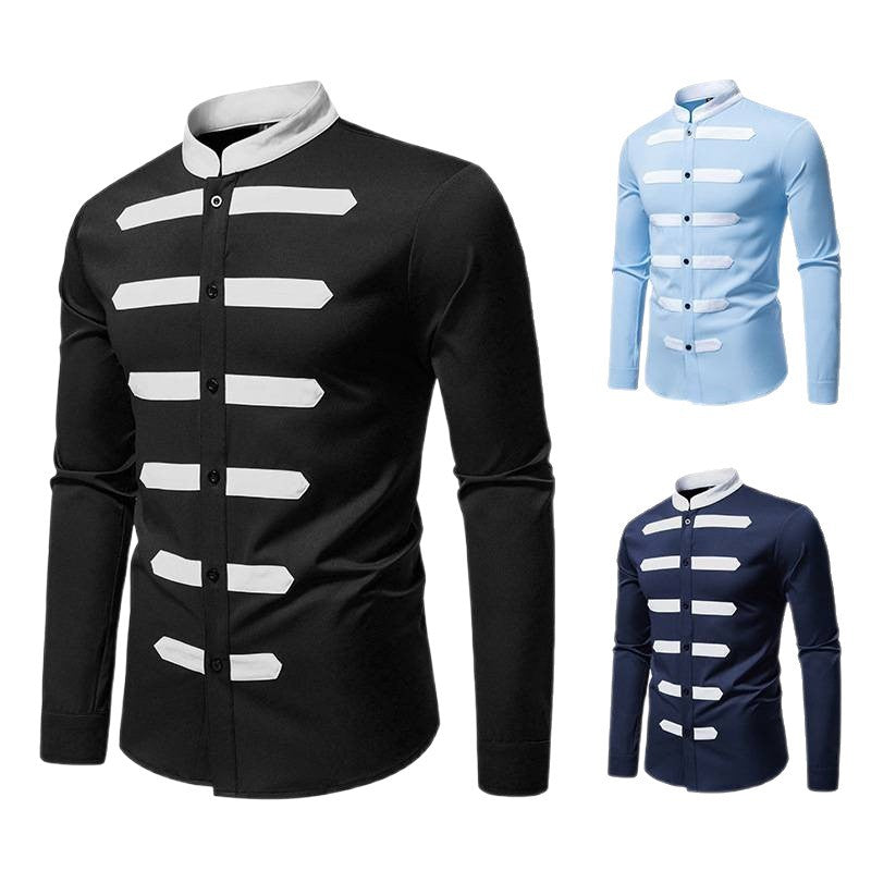 Men's Fashion Long Sleeve Shirt with Contrasting Inserts Lisslune