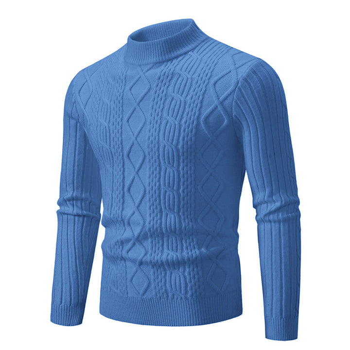 Men's knitted sweater with high collar and cable pattern Lisslune
