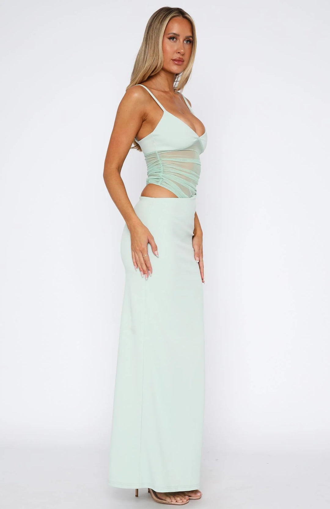 Women's Elegant Maxi Dress with Transparent Top and Figure-Hugging Cut