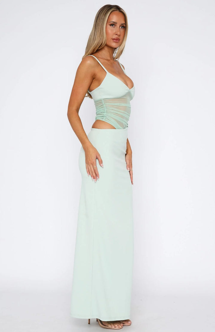 Women's Elegant Maxi Dress with Transparent Top and Figure-Hugging Cut