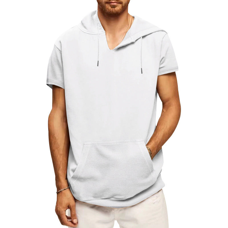 Men's Short Sleeve Hoodie with Practical Kangaroo Pocket Lisslune