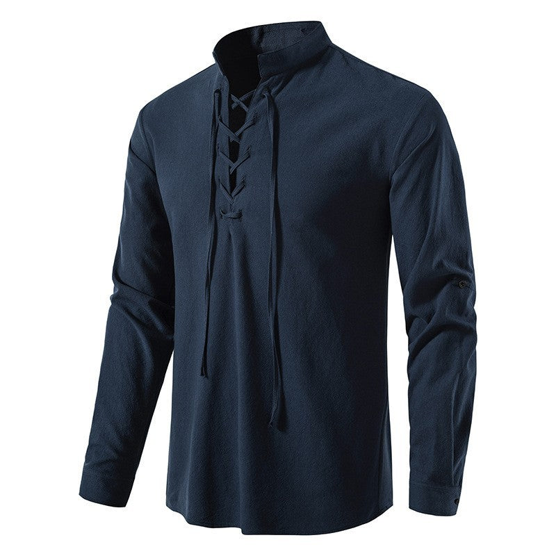 Men's long-sleeve shirt with fashionable drawstring Lisslune