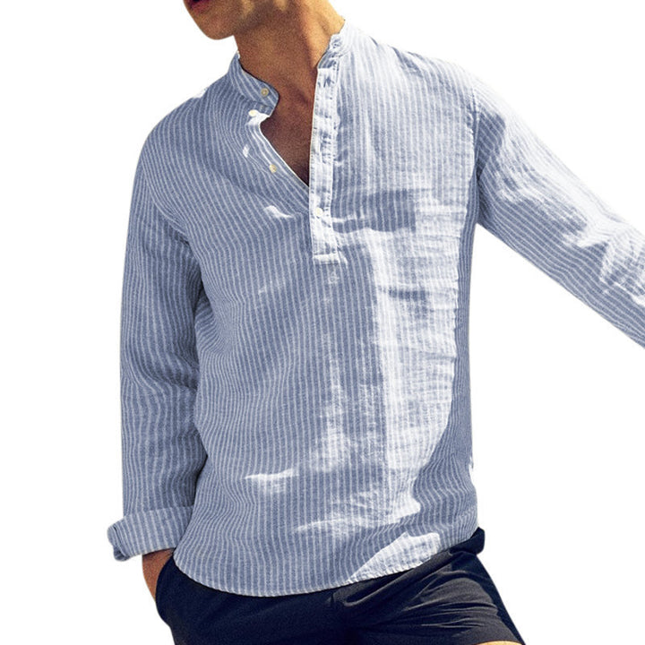 Men's long-sleeve shirt with elegant stripes and fashionable button design Lisslune