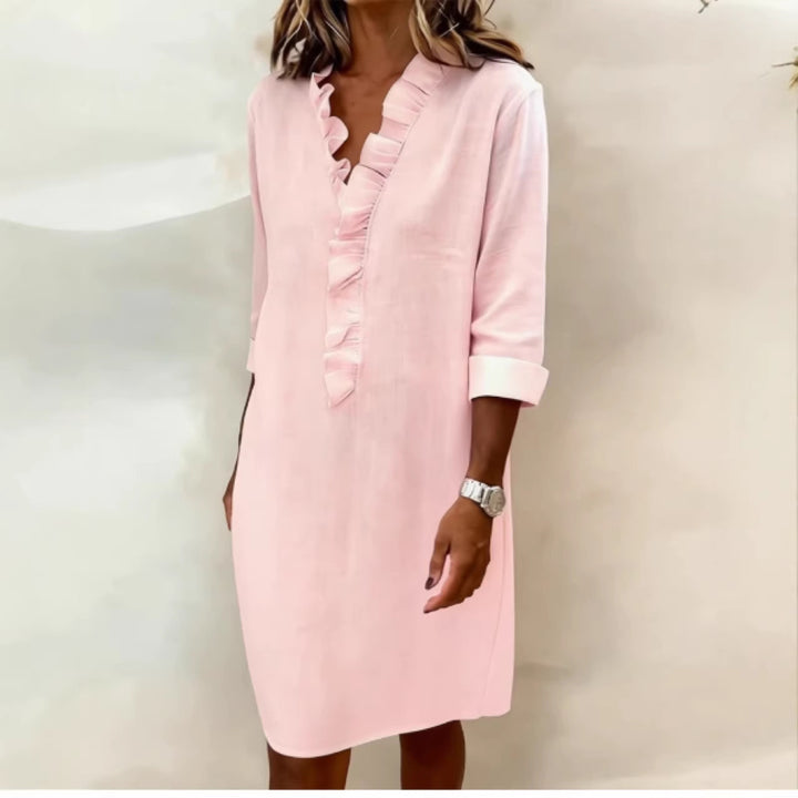 Damen Freizeitkleid mit Rüschen und V-Ausschnitt Lisslune