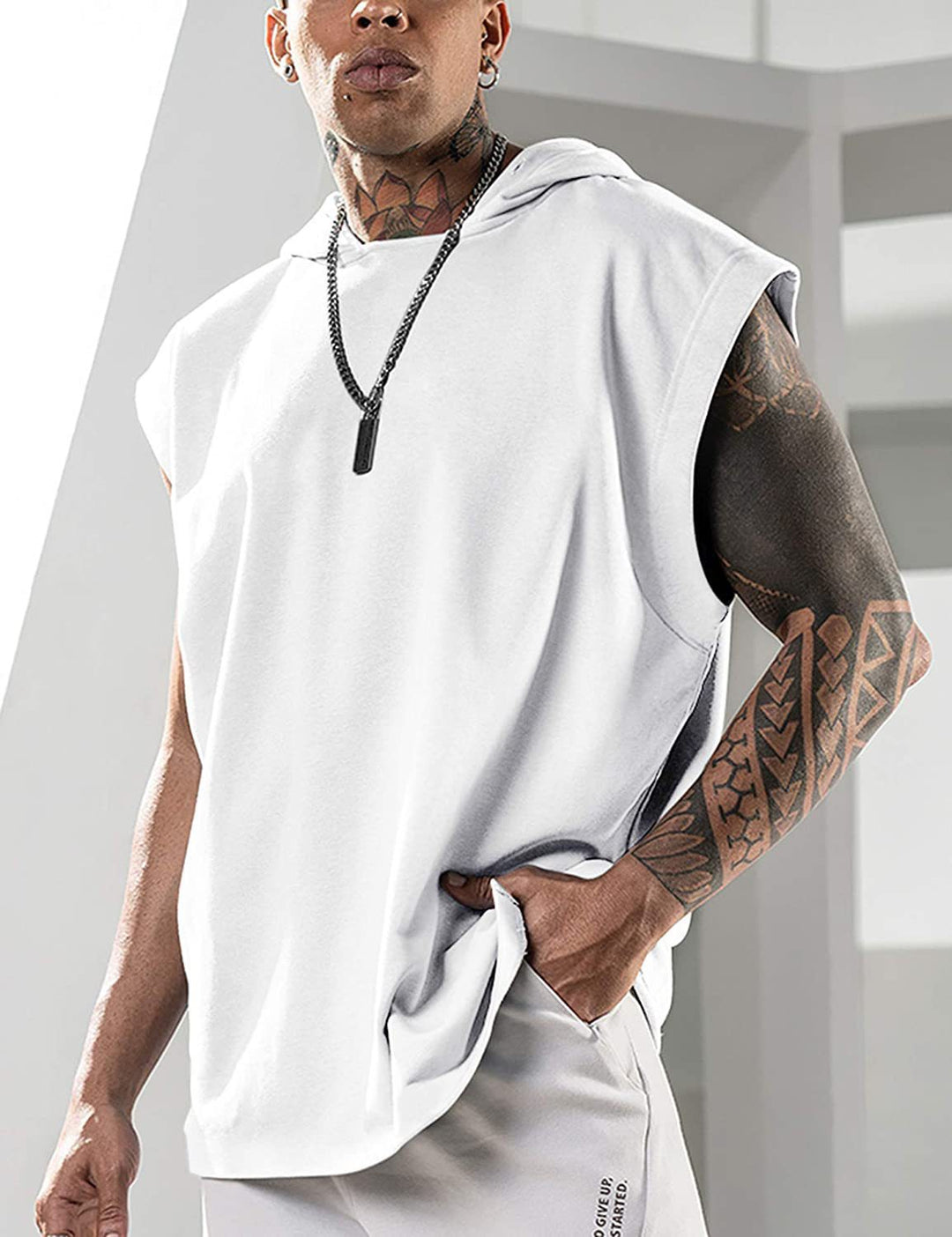 Men's hooded tank top with fashionable cut and practical kangaroo pocket Lisslune
