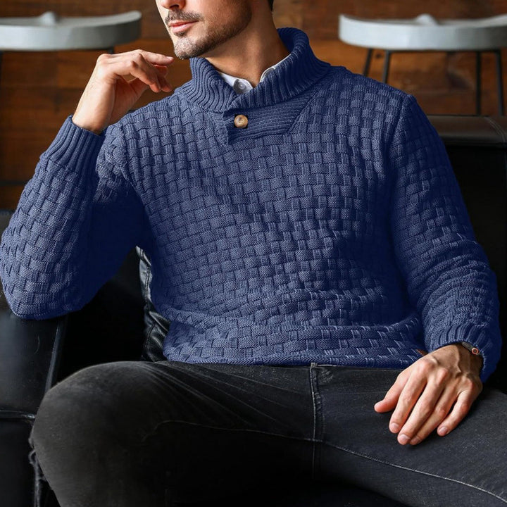 Men's knitted sweater with textured pattern and modern stand-up collar Lisslune