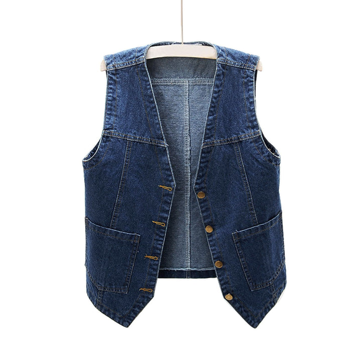 Women's Casual Denim Vest with Button Details and Patch Pockets Lisslune