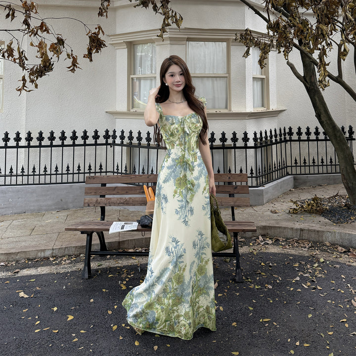 Women's dress with floral ruffle design and figure-hugging cut