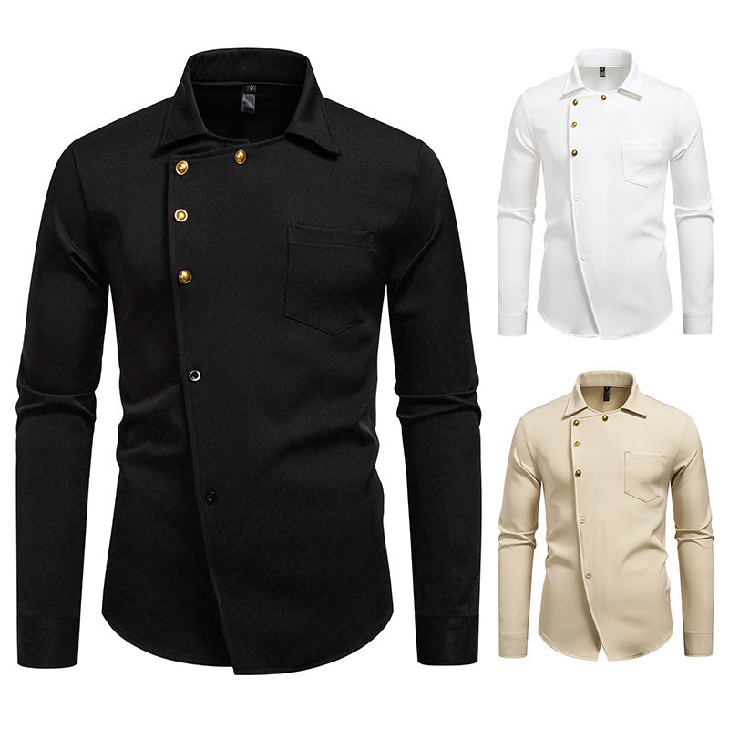 Men's elegant shirt with asymmetrical cut and golden buttons Lisslune