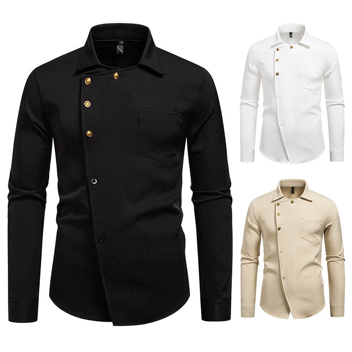 Men's elegant shirt with asymmetrical cut and golden buttons Lisslune